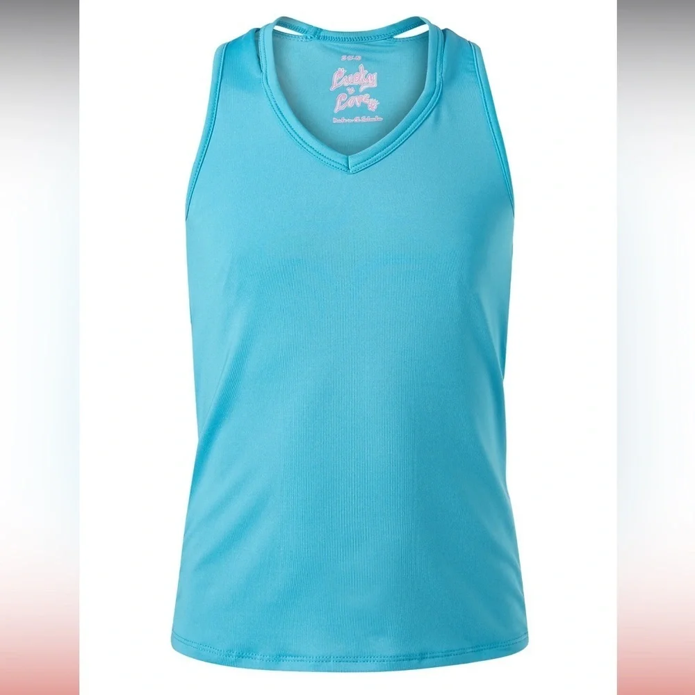 Lucky in Love Girls Core Cutout Blue Tank Top L 14 Tennis Athletic Aqua